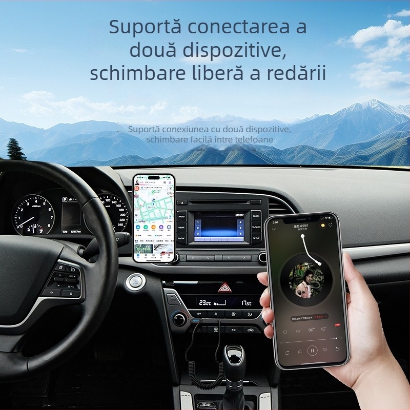 Receptor Bluetooth auto hands-free cu suport USB, alimentare 5V, cablu 1.2 m, răspuns în frecvență 20 Hz-20 kHz, zgomot >90 dB