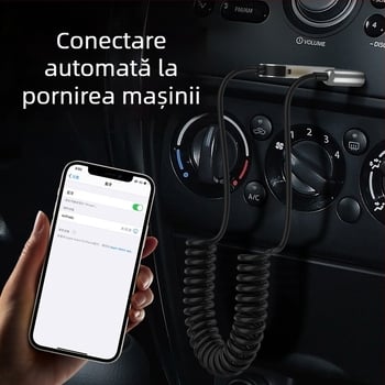Receptor Bluetooth pentru mașină cu interfață AUX, corp din aliaj de zinc, handsfree, 5V intrare, cablu 150 cm, răspuns în frecvență 24 kHz, sensibilitate microfon 42 dB