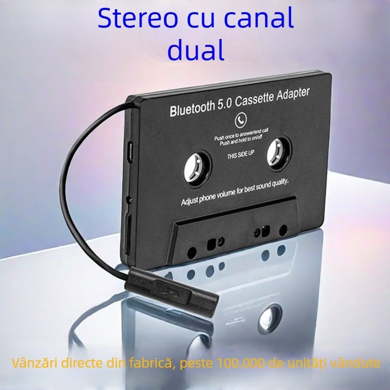 Convertor Bluetooth pentru casetă auto – MP3, Hands-Free, redare 8h, alimentare 5V, ABS