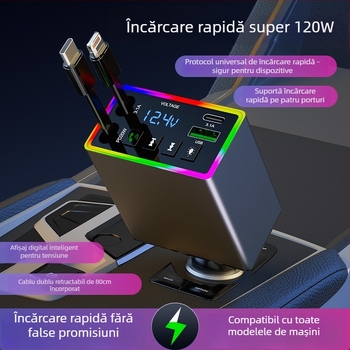 Încărcător auto cu receptor USB Bluetooth, model M38, 12–24V, interfață USB, funcție FM