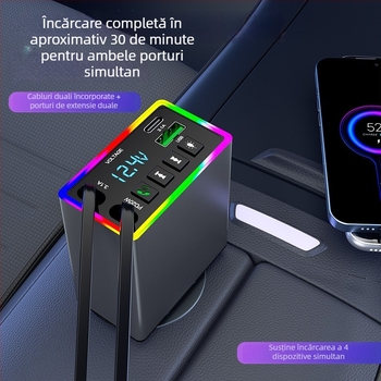 Încărcător auto cu receptor USB Bluetooth, model M38, 12–24V, interfață USB, funcție FM