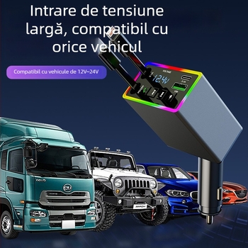 Încărcător auto cu receptor USB Bluetooth, model M38, 12–24V, interfață USB, funcție FM