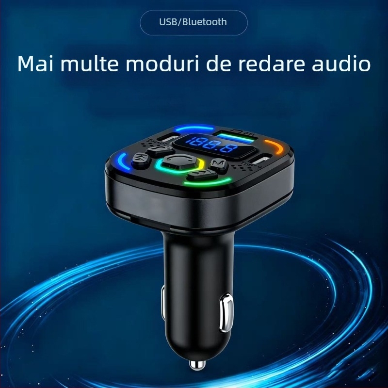 Receptor Bluetooth auto cu transmițător FM, redare MP3 prin USB, alimentare 12–24V (modele D25/D26/D27/D28)