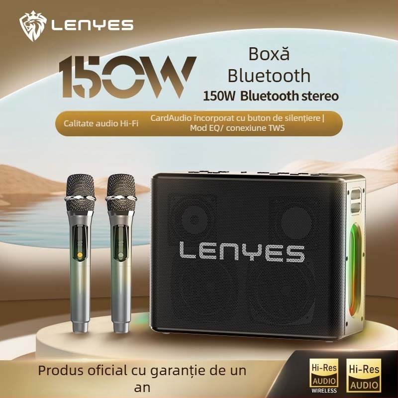 Boxă Bluetooth karaoke all-in-one, sistem cu 4 difuzoare, 150W, baterie încorporată 6000mAh, IPX6 rezistent la apă, Bluetooth 5.0
