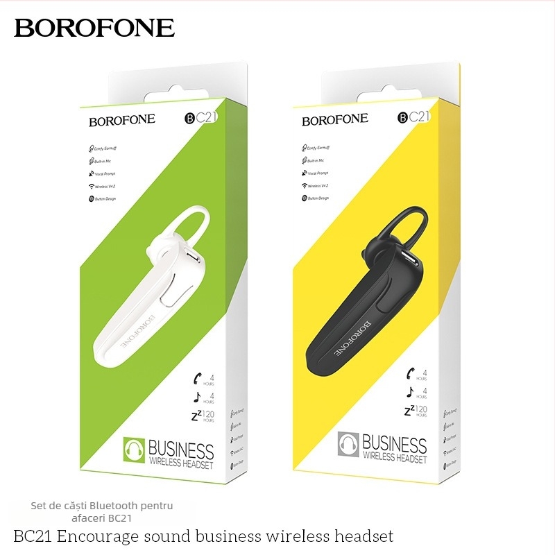 BOROFONE BC21 headset Bluetooth monaural pentru mașină, pentru convorbiri de afaceri, cu agățare pentru ureche, rază de 10 m, Bluetooth 4.1, autonomie 4–8 ore, redare muzică, latență scăzută pentru esports
