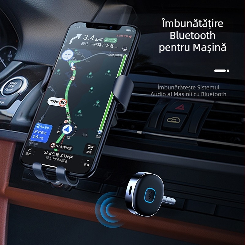 Receiver Bluetooth pentru mașină hands-free J33 cu AUX, adaptor 5.0, plug-and-play, tensiune de intrare 12-24 V, sensibilitate microfon -42 dB, frecvență 2.402-2.480 GHz