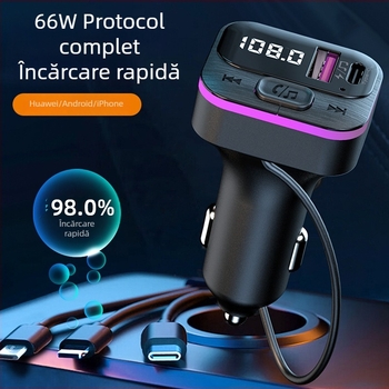 Player MP3 auto cu Bluetooth, convorbiri hands-free, transmitter FM, încărcare rapidă 66W, interfață USB