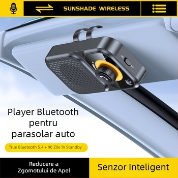 Hands-free Bluetooth pentru mașină cu montaj pe parasolar; difuzoare duale de 2W; intrare 5V; Bluetooth 2.4–2.48 GHz