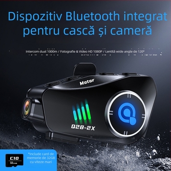 Casca Bluetooth cu intercom și cameră 1080P, pentru ciclism, IPX6 rezistentă la apă, reducerea zgomotului, control vocal