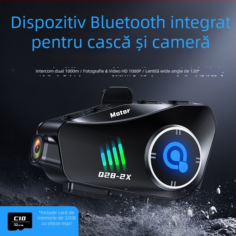Casca Bluetooth cu intercom și cameră 1080P, pentru ciclism, IPX6 rezistentă la apă, reducerea zgomotului, control vocal