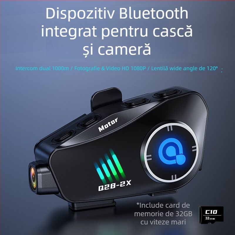 Casca Bluetooth cu intercom și cameră 1080P, pentru ciclism, IPX6 rezistentă la apă, reducerea zgomotului, control vocal