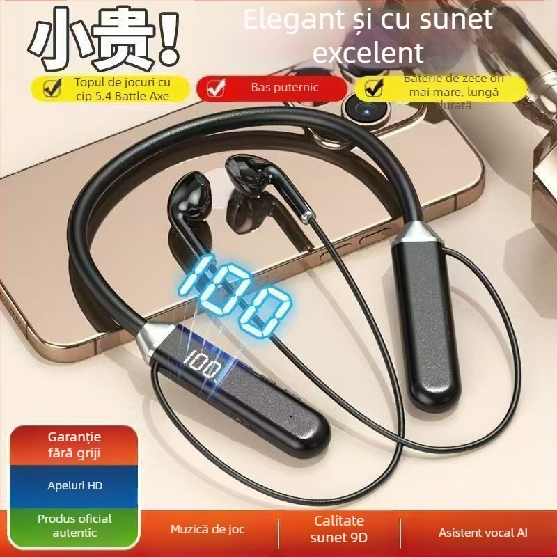 Căști wireless in-ear cu anulare zgomot, anti-cadere, Bluetooth 5.0, rază 20 m, baterie >8 h, cip Qualcomm, IPX6