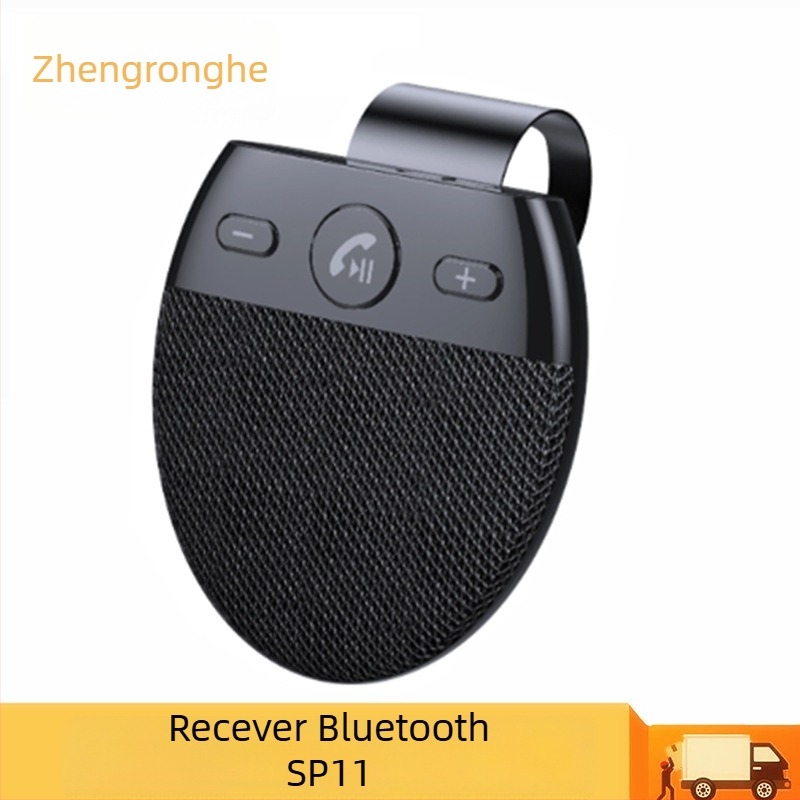 Hands-free Bluetooth pentru automobil, montat pe parasolar auto cu comenzi vocale — intrare 5V, bandă 2.4–2.48 GHz, cablu 30 cm, difuzor 2W