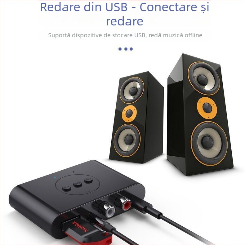 Receiver Bluetooth 5.3 NFC pentru mașină cu Hands-Free, intrări USB/RCA/3,5 mm, model B21
