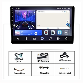 Navigație auto Android multimedia cu GPS, ecran IPS, alimentare 12V, 4x50W, 1 kg
