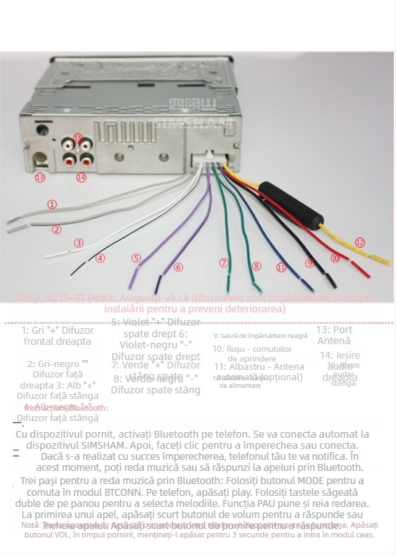 MP3 player Bluetooth pentru mașină cu FM, Siming Mountain JL-8236, 12V, 1.8kg