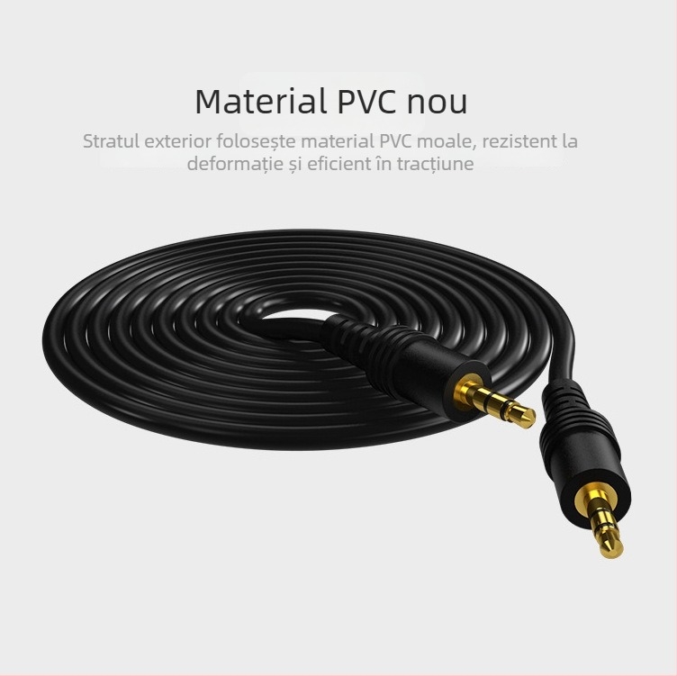 Cablu audio 3,5 mm bărbat-bărbat pentru mașină și dispozitive multimedia, contacte placate cu aur, nucleu CCS; compatibil cu auto audio, telefon mobil, TV, computer, tabletă, MP3