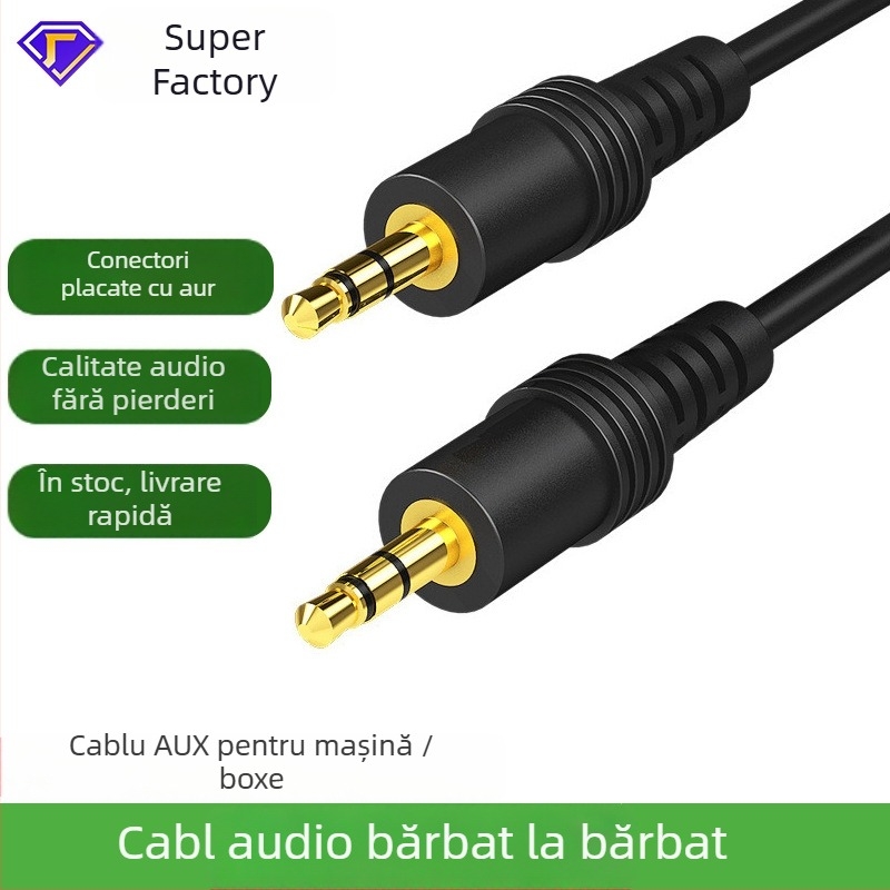 Cablu audio 3,5 mm bărbat-bărbat pentru mașină și dispozitive multimedia, contacte placate cu aur, nucleu CCS; compatibil cu auto audio, telefon mobil, TV, computer, tabletă, MP3