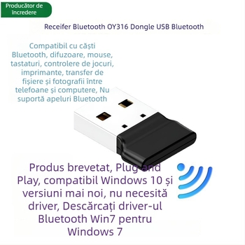 Bluetooth USB adaptor pentru desktop – fără drivere, Plug-and-Play, receptor/transmițător audio pentru căști (Bluetooth 6.0, interfață USB, Plug-and-Play, fără alimentare externă, rază 10 m)