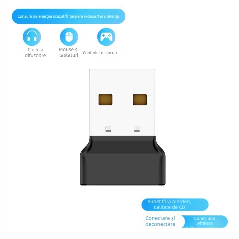 Bluetooth USB adaptor pentru desktop – fără drivere, Plug-and-Play, receptor/transmițător audio pentru căști (Bluetooth 6.0, interfață USB, Plug-and-Play, fără alimentare externă, rază 10 m)