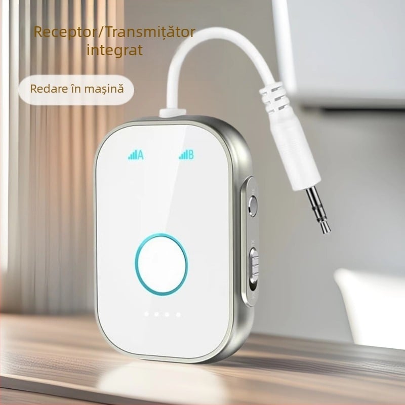 Transceiver Bluetooth T1 cu 3.5 mm AUX, receptor audio pentru mașină, plug‑and‑play, alimentare externă, BT 5.4, rază 10 m