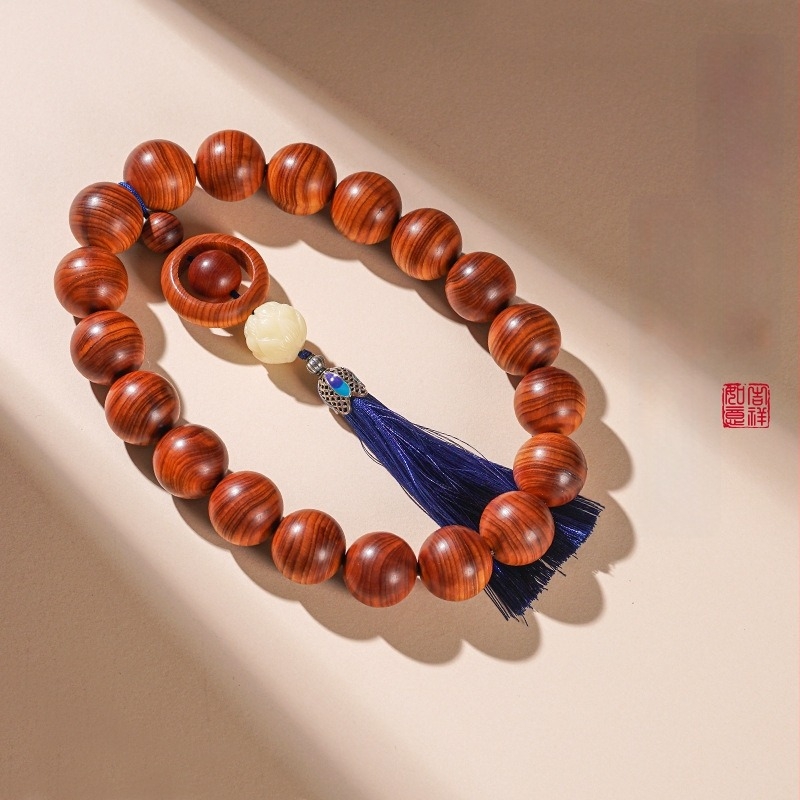 Brățară din lemn de tuia cu mărgele, stil etnic, luciu neted, cadou pentru vârstnici și prieteni, vara 2024