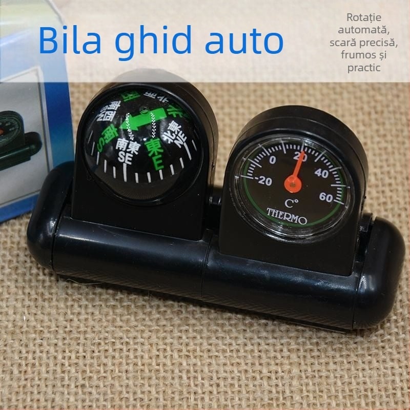 Termometru și busolă multifuncționale montate pe vehicul, pentru bordul mașinii, Nu este impermeabil, Domeniu de utilizare: baie de aburi, birou, învățare în aer liber