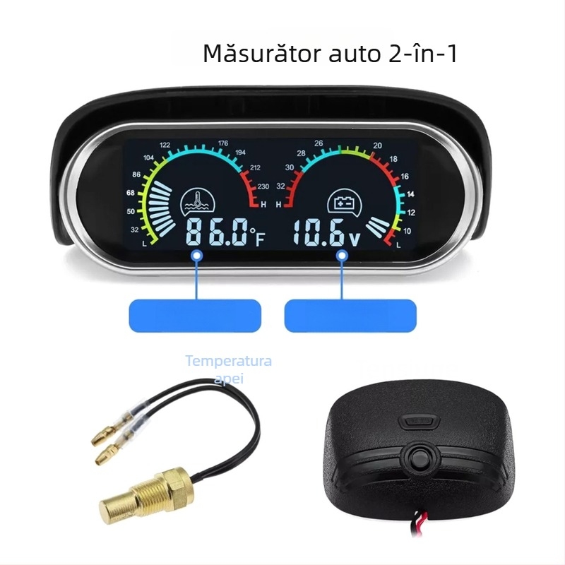 12V-24V Indicator de temperatură a apei pentru mașini și camioane – voltmetru cu afișaj digital, corp din plastic al senzorului + senzor metalic, tip radial
