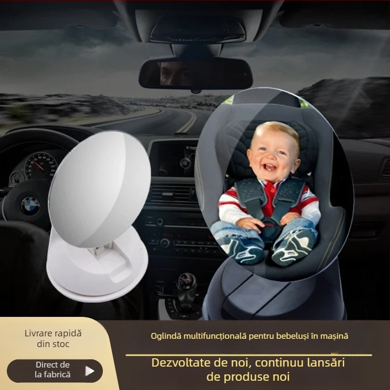 Justauto Jiantu Oglindă de observare a bebelușului pentru scaunul din spate al mașinii, mică, rotundă, cu ventuză