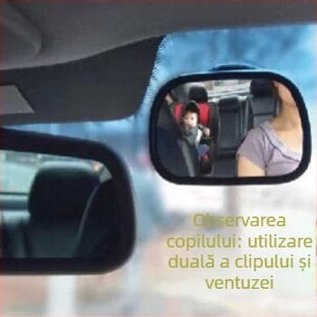 Oglindă retrovizoare auto pentru scaunul de copii – oglindă sferică, montaj cu ventuză sau clips pe visorul de soare, carcasă din PE plastic