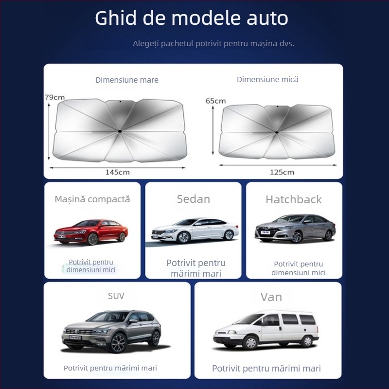 Parasolar auto pentru parbrizul frontal – umbrelă interioară, protecție solară și izolație termică