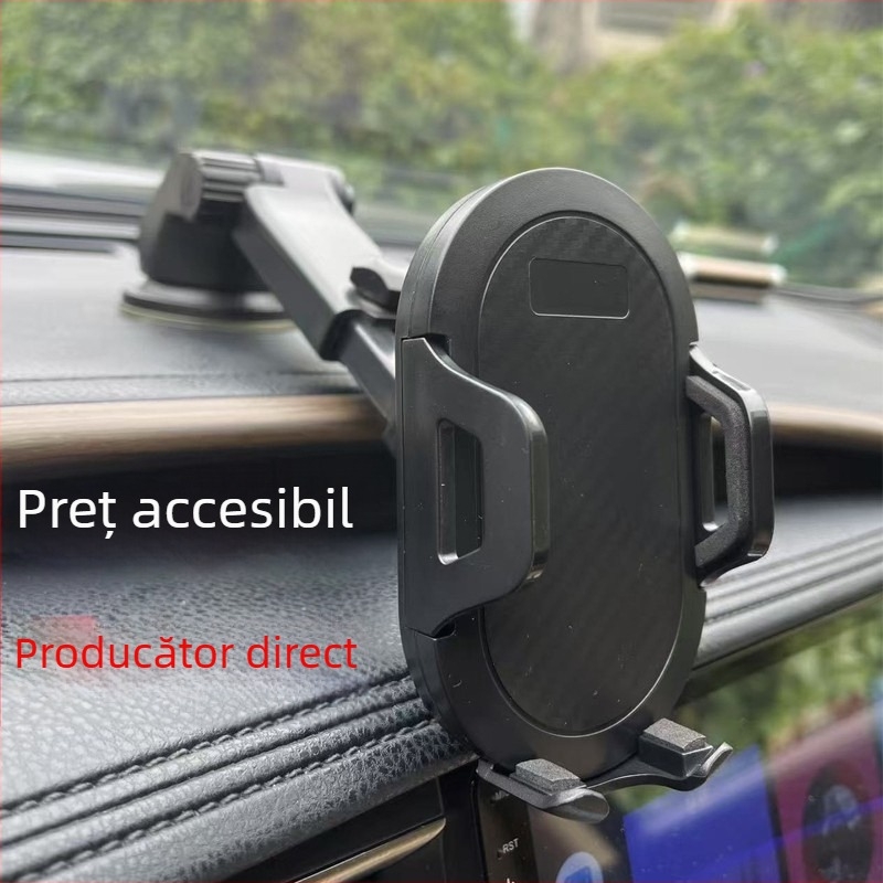 Suport pentru telefon auto cu telescop, blocare automată, clemă universală, bază cu ventuză, braț din fibră de carbon pentru parbriz