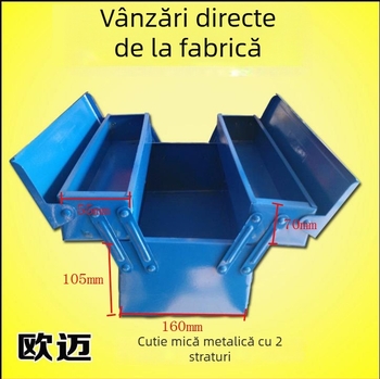 Oumai Cutie de scule din metal - Deschis, cu două niveluri, portabilă pentru uz casnic și auto, trusă de reparații