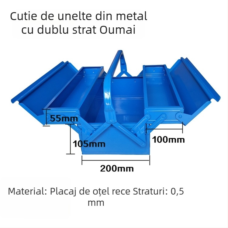 Oumai Cutie de scule din metal - Deschis, cu două niveluri, portabilă pentru uz casnic și auto, trusă de reparații