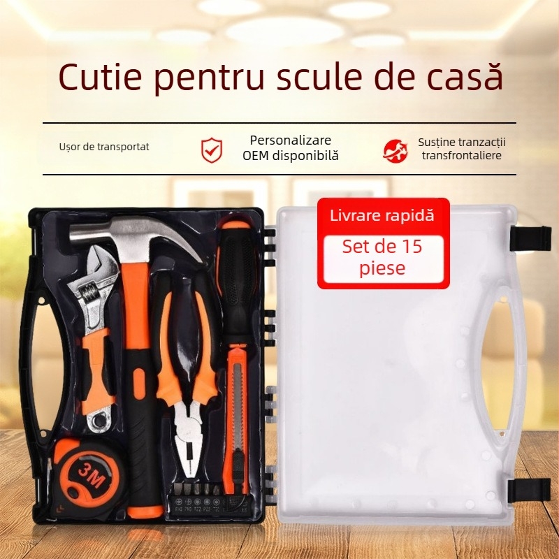 Set de unelte în cutie — 15 piese, portabil, aliaj dur (uz casnic)