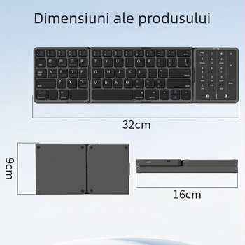Tastatură Bluetooth pliabilă cu încărcare Type-C și touchpad mare, ideală pentru biroul digital