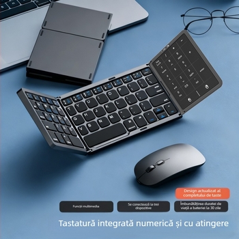 Tastatură Bluetooth pliabilă cu încărcare Type-C și touchpad mare, ideală pentru biroul digital