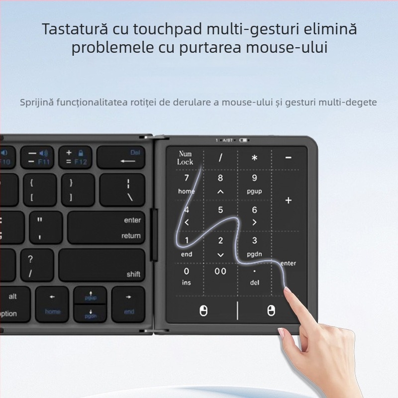 Tastatură Bluetooth pliabilă cu încărcare Type-C și touchpad mare, ideală pentru biroul digital