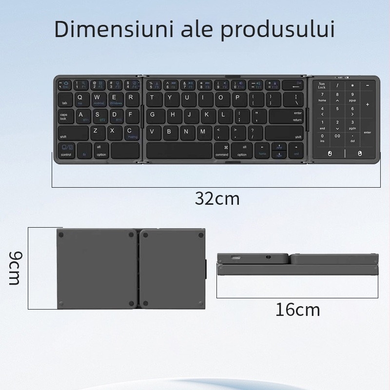 Tastatură Bluetooth pliabilă cu încărcare Type-C și touchpad mare, ideală pentru biroul digital