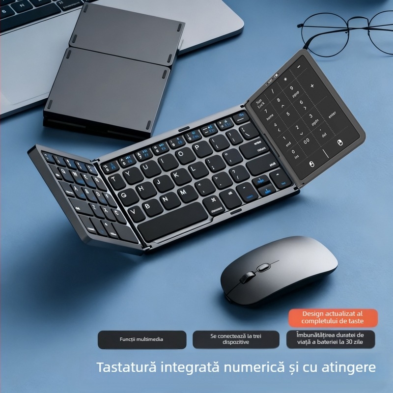 Tastatură Bluetooth pliabilă cu încărcare Type-C și touchpad mare, ideală pentru biroul digital