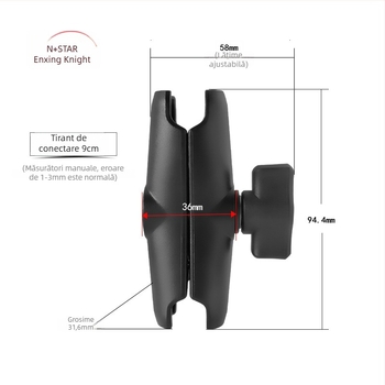 Suport auto pentru telefon/tabletă cu braț extensibil de 9 cm și reglaj universal de 1 inch; Mercy Knight, model NPHA-9CM ARM; compatibil cu iPhone, iPad și iPod.