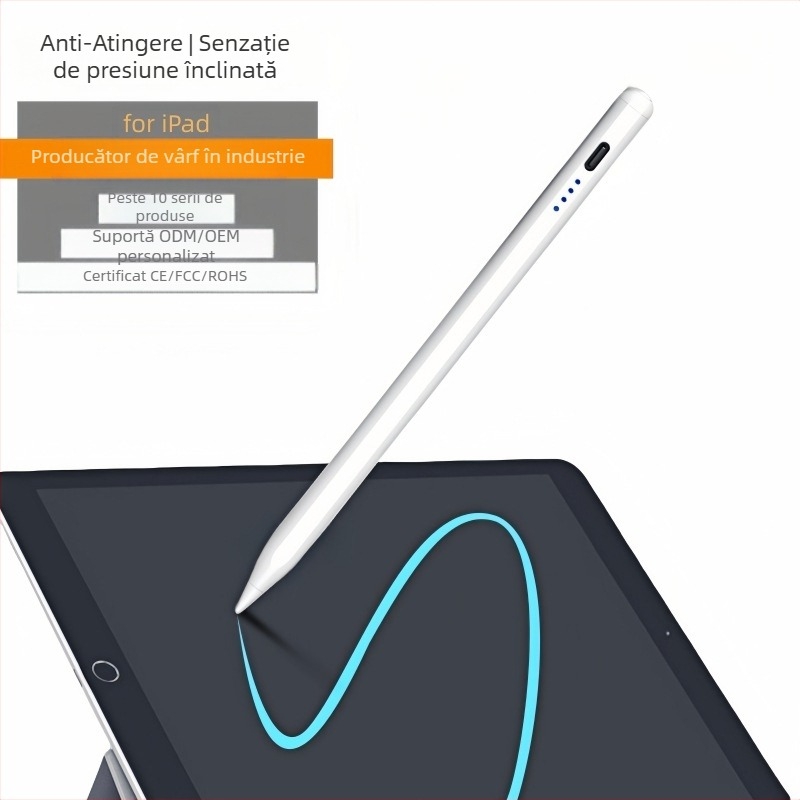 Stylus capacitiv pentru iPad 4, cu atașament magnetic, model P9, a doua generație, sensibilitate la înclinare, baterie 90 mAh, autonomie 10 ore