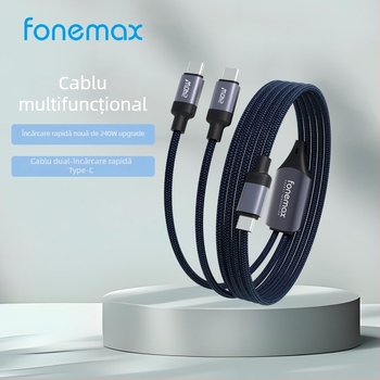 Cablu USB-C împletit pentru date, splitter 1 la 2, încărcare rapidă 240W pentru dispozitive Apple