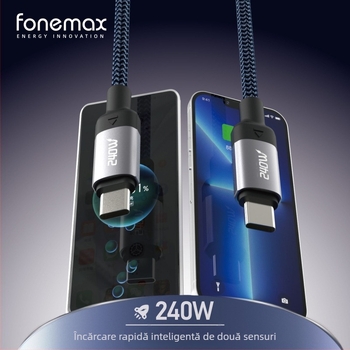 Cablu USB-C împletit pentru date, splitter 1 la 2, încărcare rapidă 240W pentru dispozitive Apple