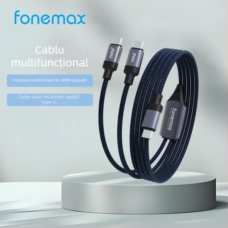 Cablu USB-C împletit pentru date, splitter 1 la 2, încărcare rapidă 240W pentru dispozitive Apple