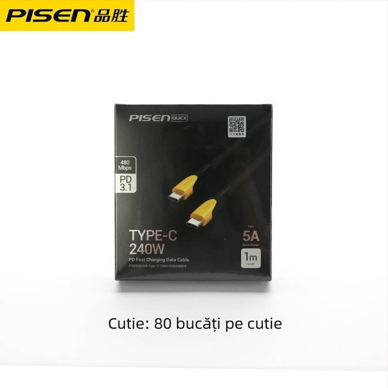 Cablu de date USB-C, interfață Type-C, 240W max, încărcare rapidă, cap unic, carcasă din plastic