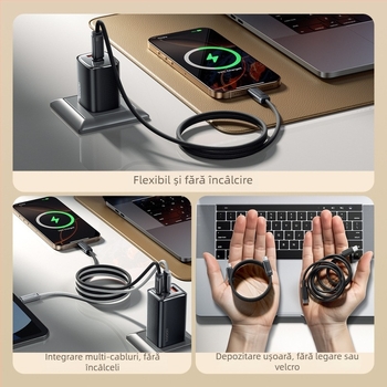 Tucci cablu USB-C pentru date cu stocare magnetică, încărcare rapidă 240W, PD compatibil, aliaj de aluminiu