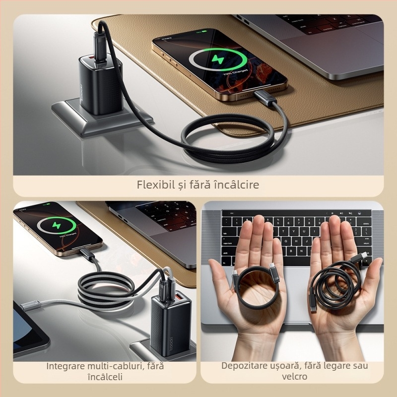 Tucci cablu USB-C pentru date cu stocare magnetică, încărcare rapidă 240W, PD compatibil, aliaj de aluminiu