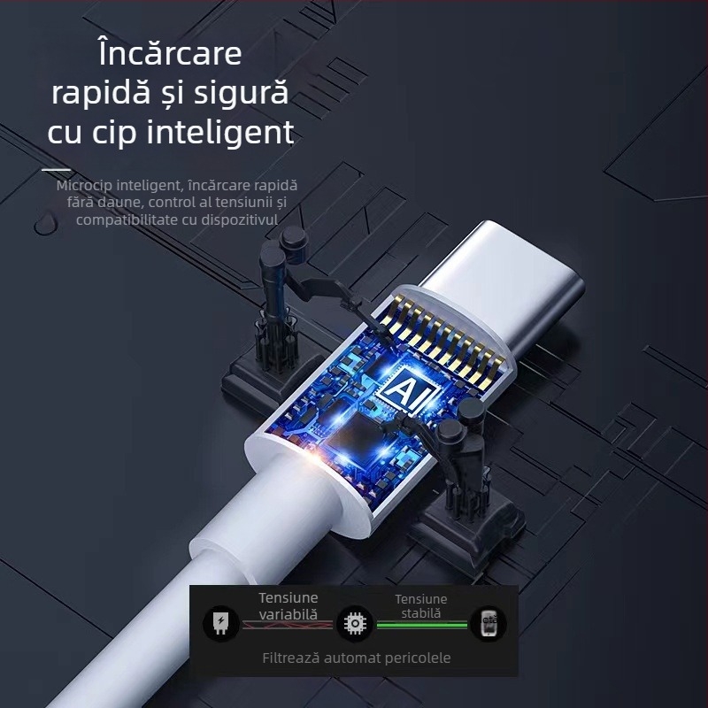 Cablu de date Type-C către Type-C cu PD Fast Charging, TPE, 100W, capăt unic