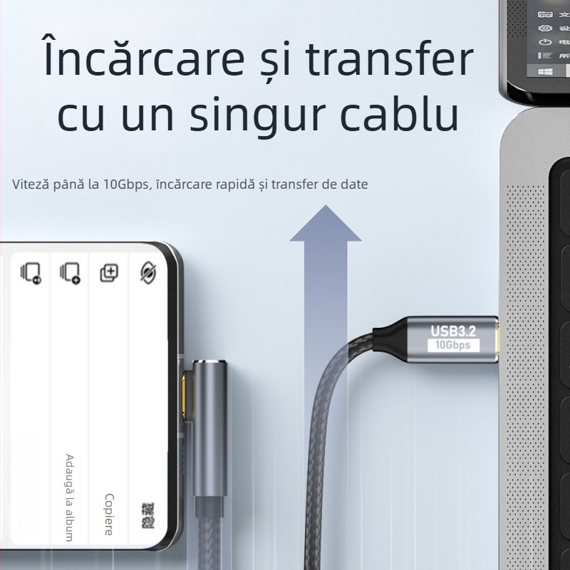 Cablu de date USB-C la USB-C Gen2, 10Gbps, 100W PD, 1 m lungime